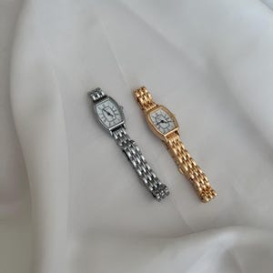 Dainty Vintage Gold Watch Women, Rectangle Dial Wristwatch, Elegant Silver Ladies Watches, Gift For Her, Minimalist Classic Watch For Women