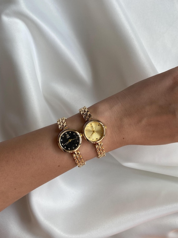 Sku0289 Retro Gold Black dial Women Minimalist Watch Bracelet Stainless steel Sku:0289 Gold black mini watch gold bracelet + gift box  main image 2