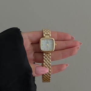 Modern Square Shape Wrist Watch For Women, Pink Case Steel Watch, Minimal Quartz Wristwatch, Classic Silver Watch, Gold Watches Gift For Her
