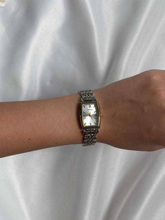 Vintage Square Watch Roman Numerals Dial Gold Silver Two-Tone Stainless Steel Vintage Gold Square Watch: Roman Numeral Dial, Stainless  main image 2