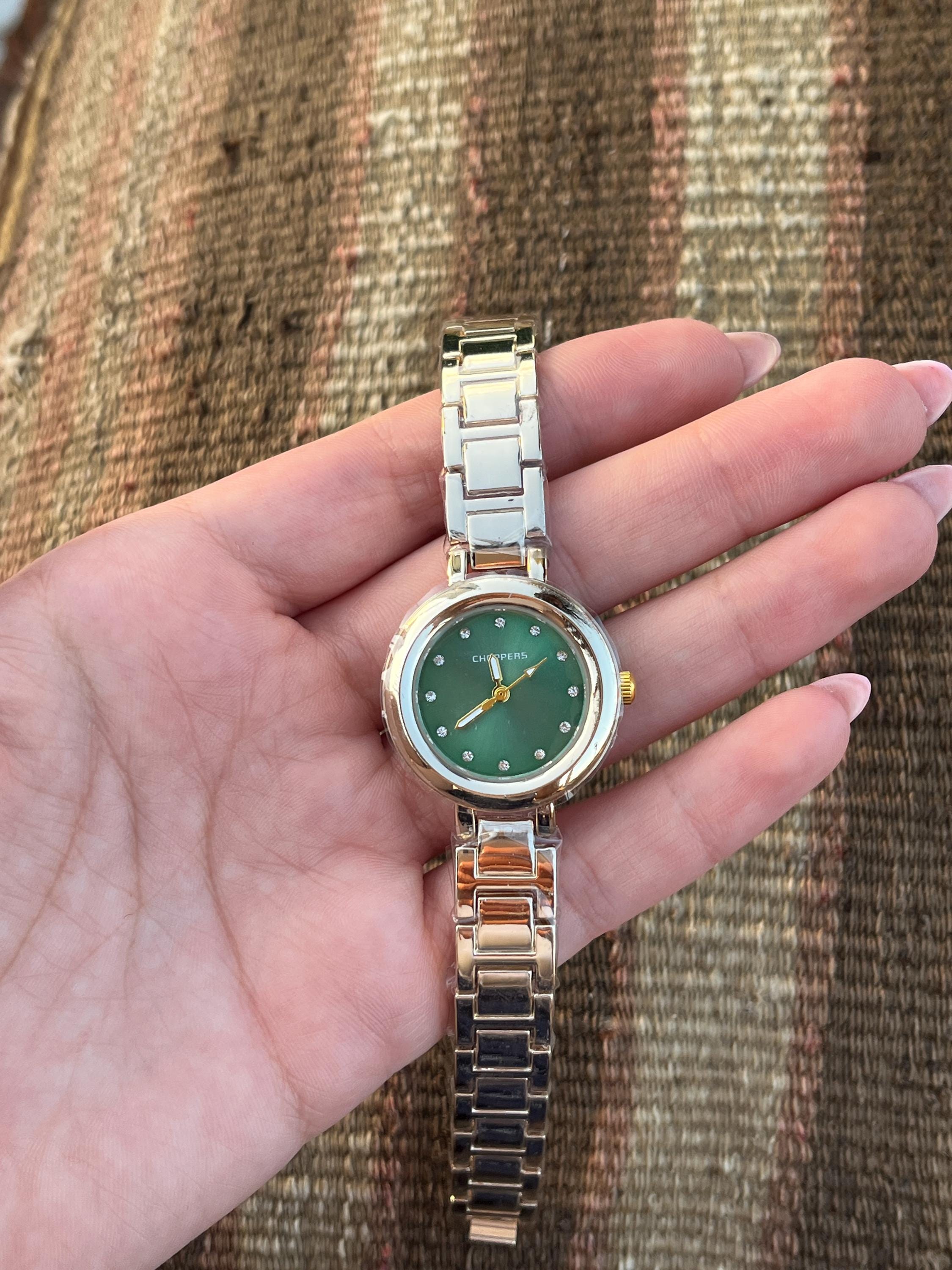 Women\'s Green Analog Classic Golden Stainless Steel Crystals Quartz Wrist Watch Ophelia Mini Emerald Gold main image 2