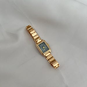 Green Dial Vintage Watch Women – Rectangle Roman Numeral Gold Watch – Classic Retro Style Ladies Wristwatch – Fashion Watches Gift for Her