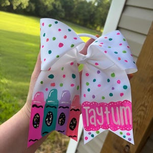 Crayon Themed School Hair Bow | Hand Painted Hair Bow | Back To School Bow | Custom Name Hair Bow |