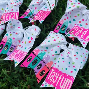 Crayon Themed School Hair Bow | Hand Painted Hair Bow | Back To School Bow | Custom Name Hair Bow |