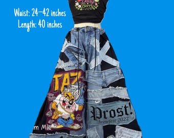 Upcycled Patchwork Denim Wide Leg Pants | Festival Streetwear