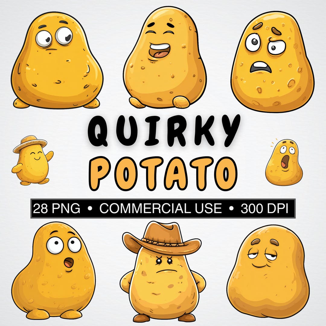 28 Quirky Potato Clipart Bundle| Funny Spud Emotions PNG at 300 DPI ...