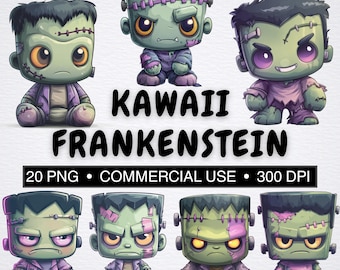 20 Kawaii Frankenstein Clipart-Bundle| Chibi Monster | Kawaii Gruselig| Niedliches Halloween Png | 300 DPI PNG | Kommerzielle Nutzung| Sublimation & Kunsthandwerk