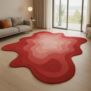 Wavy Abstract Red Hand Tufted Rug Bold Irregular Shape Area Rug Carpet for Living Room  Kids Room / Modern, Contemporary, / Hall Rug