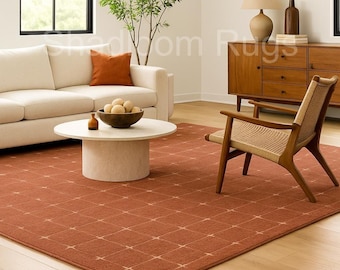 Hand-Tufted Terracotta Wool Rug – Modern Geometric Pattern for Living Room or Bedroom