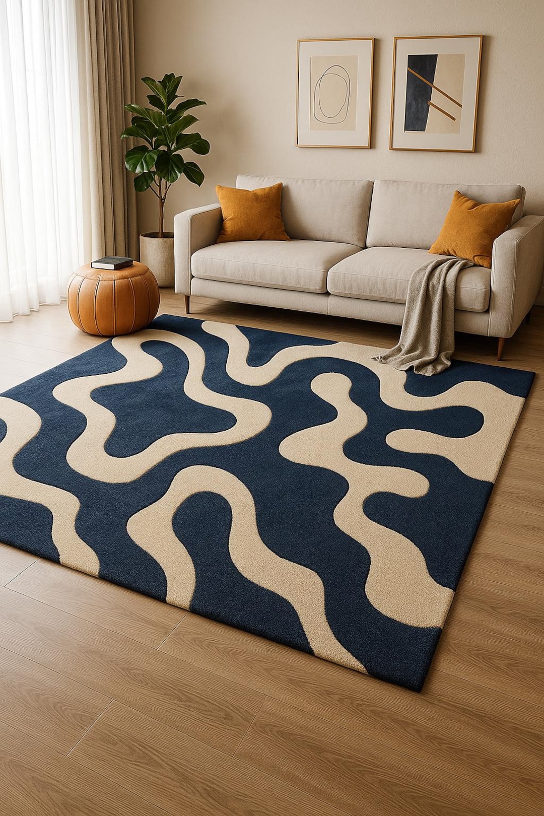 Hand-tufted Wool Rug: Blue & White Modern Bohemian Style - Etsy
