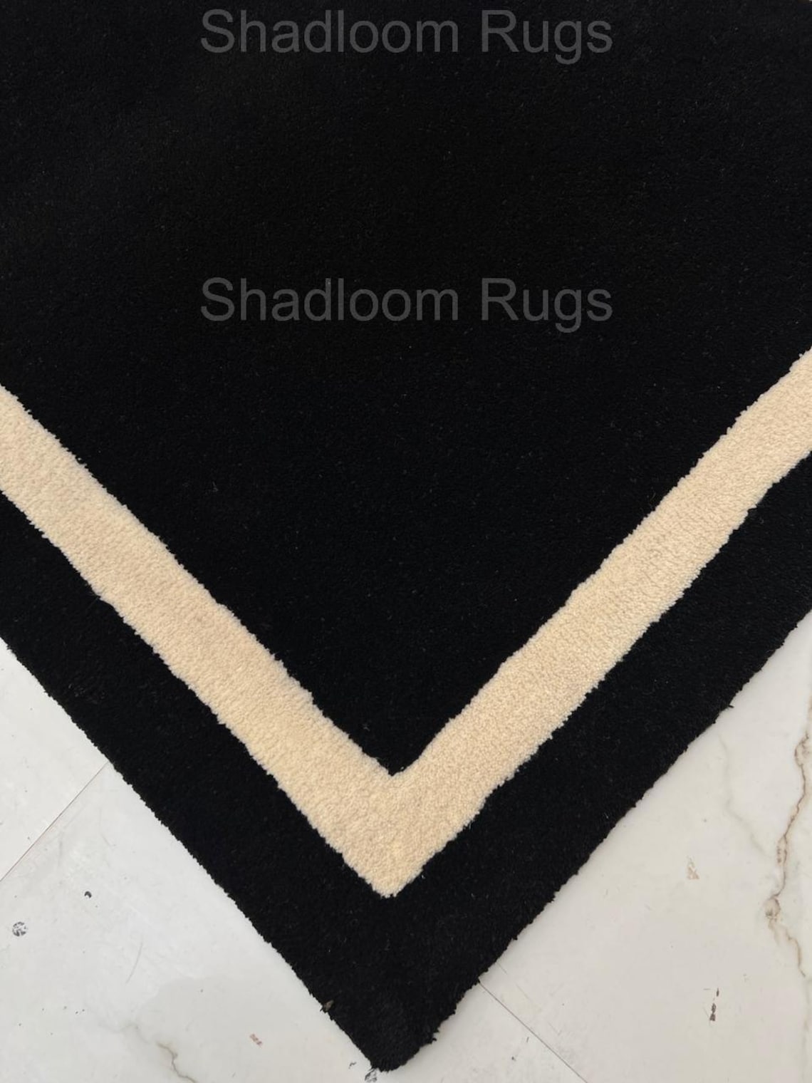 Black and White Border Hand Tufted Wool Rug: Modern Minimalist Carpet ...