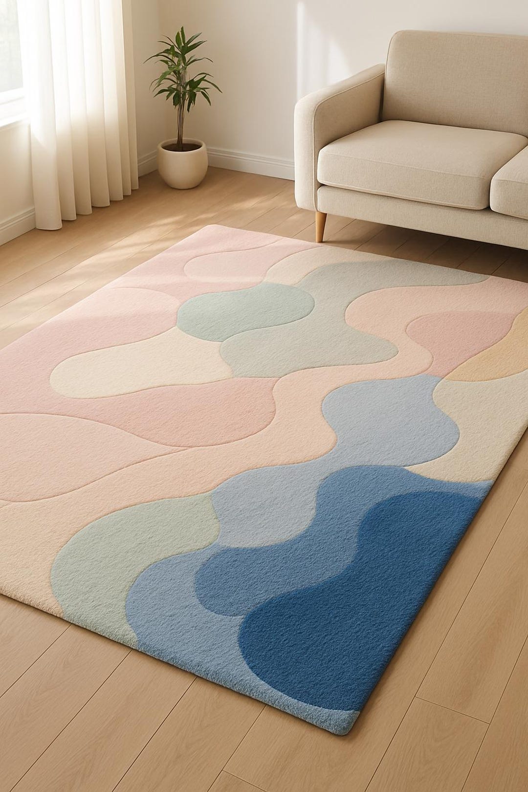 Pastel Multicolor Hand Tufted Wool Rug - Organic Flow Pattern for ...
