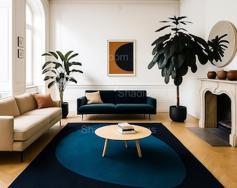 Handgetuft abstract blauw marineblauw tapijt modern geometrisch woonkamer wollen tapijt