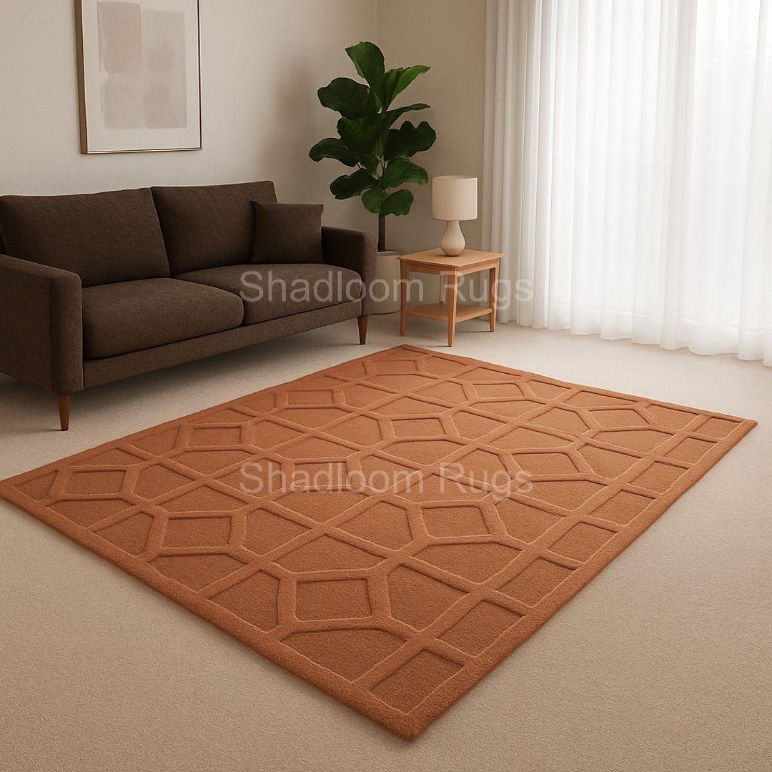 Hand-tufted Wool Area Rug: Terracotta Geometric Design, Modern ...