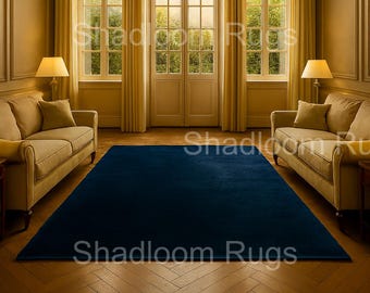 Alfombra de seda maciza con mechones hechos a mano: azul marino y rosa