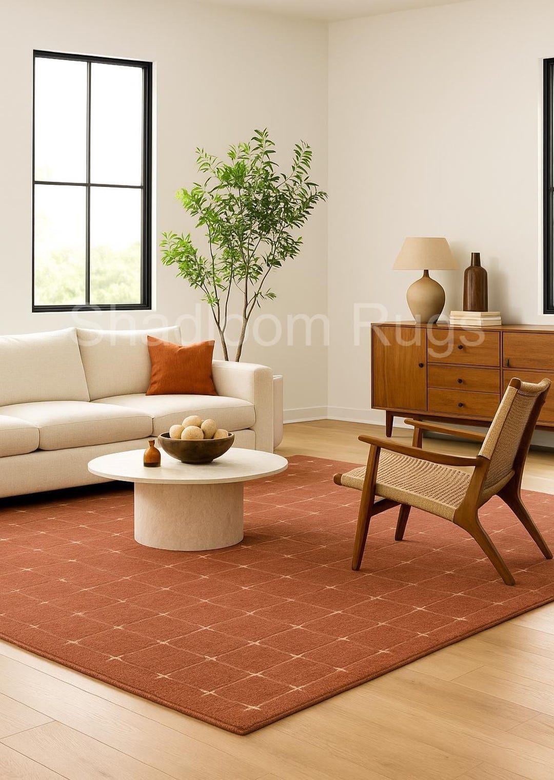Hand-tufted Terracotta Wool Rug – Modern Geometric Pattern for Living ...