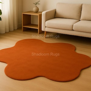 Plain Hand Tufted Orange Rug Modern Wavy Shape Carpet for Living Room Kids Room or Bedroom