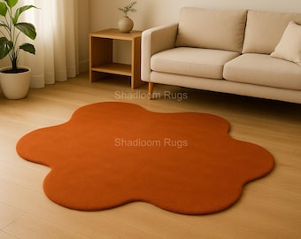 Hand-Tufted Wool Blend Orange Rug: Modern Wavy Abstract Carpet