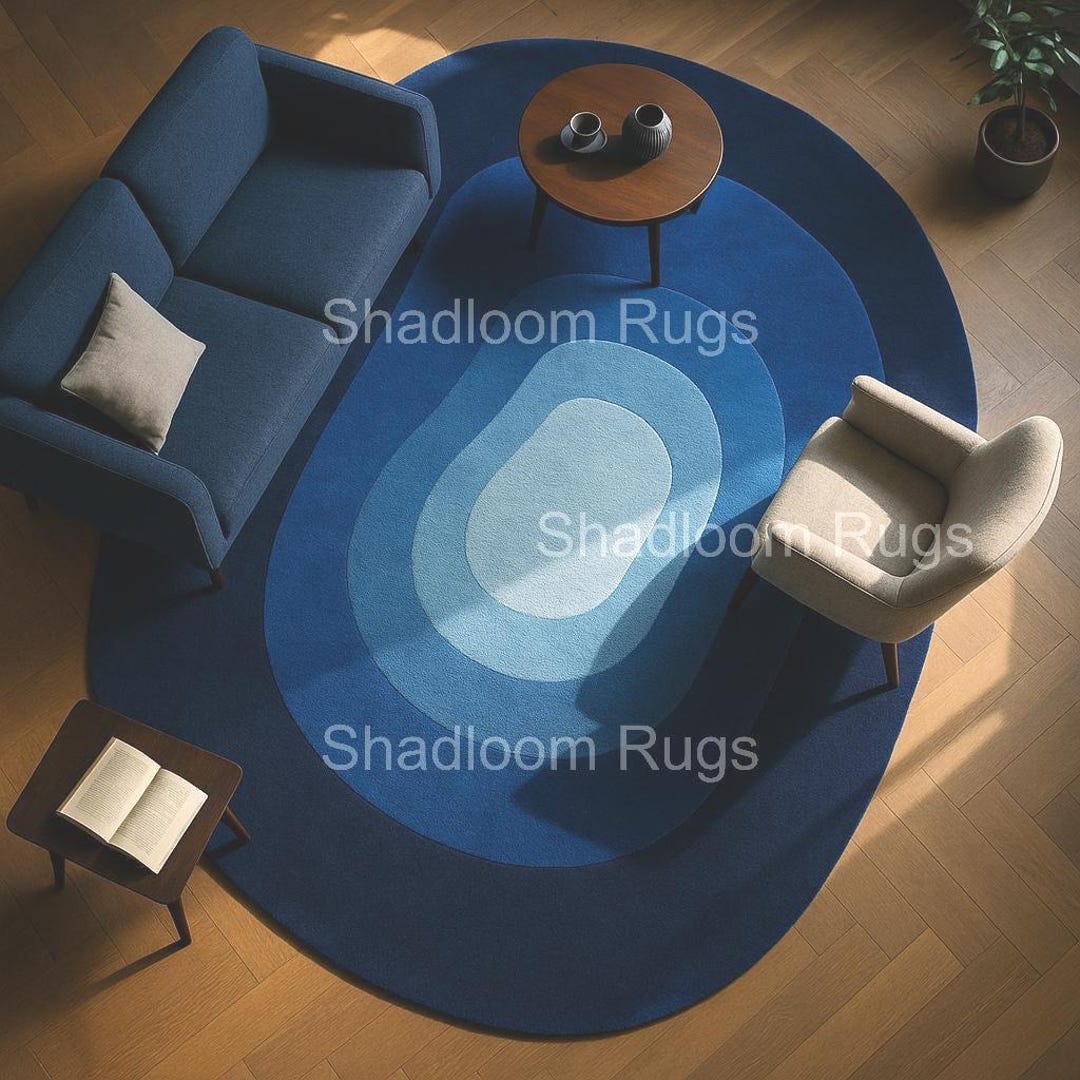 Layered Blue Rug Blue Gradient Wool Rug: Oval Hand-tufted Modern Layered Carpet - Etsy