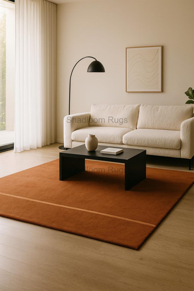 Hand Tufted Wool Rug in Terracotta: Modern Minimalist Area Carpet With ...