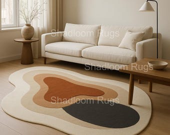 Tapis en laine touffeté main de forme irrégulière abstraite