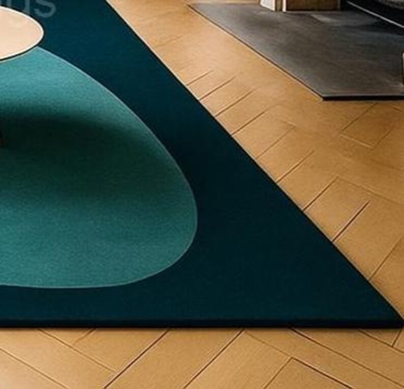 Hand Tufted Abstract Teal Rug Modern Geometric Living Room Wool Area ...