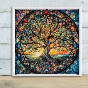 DIY 5D Diamond Painting Kit Embroidery Glass Tree | Landscape Full Drill Rhinestone Craft Diamond Art Painting | Gift for Craft Lovers