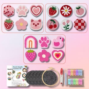 6 Pcs/Set DIY Pink Embroidery Coasters Punch Needle Kit Beginner | Tufted Mug Coaster Set for Adult | Gift for Her | Gift for Beginner Craft