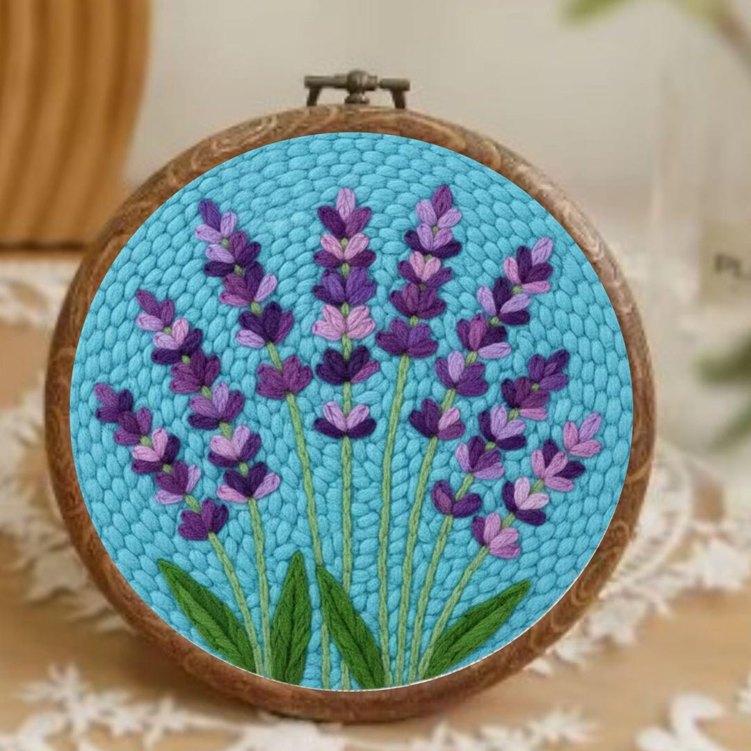 DIY Lavender Tulip Flower Bell Floral Punch Needle Kit With Hoop | Yarn ...