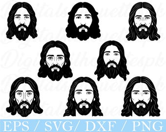 Jesus Face Silhouette: SVG, PNG, DXF Cut Files (Digital Download