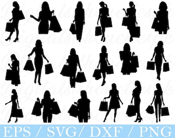 Shopping Woman Svg, Shopping Silhouette, Dxf, Png