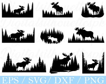 Moose in Forest SVG: Silhouette Vector Art (Digital Download)