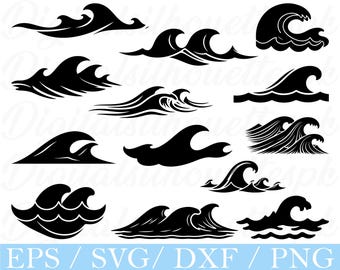 Havsvågor SVG-paket: Silhuettvektorgrafik (digital nedladdning)