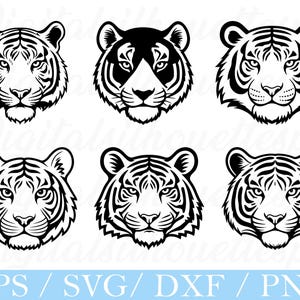 Tiger Face Svg, Outlined Tiger Face Silhouette, Dxf, Png