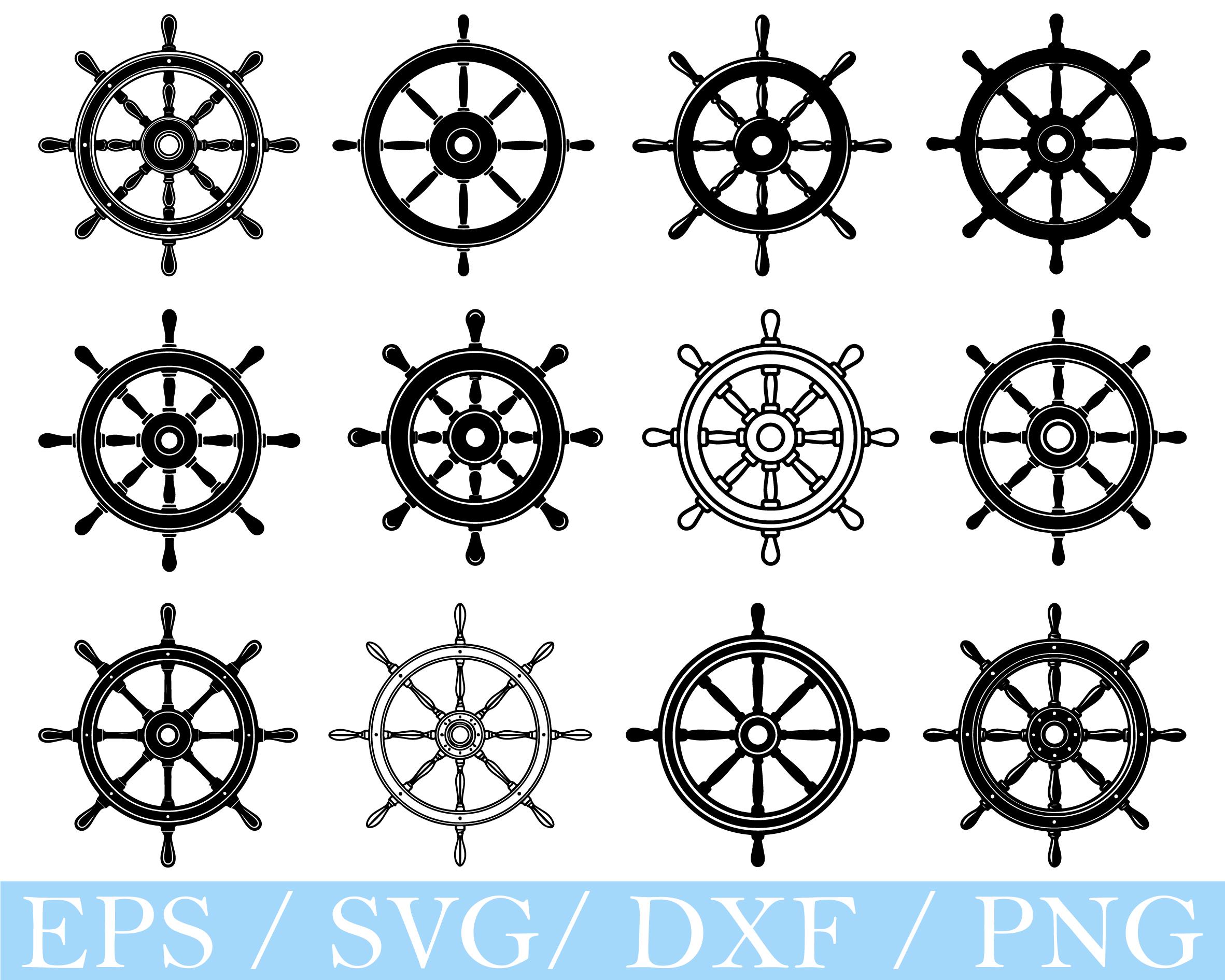 船の舵輪 SVG: 航海シルエットカットファイル (デジタルダウンロード