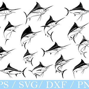 Blue Marlin Svg, Blue Marlin Silhouette, Blue Marlin Cut File, Dxf, Png