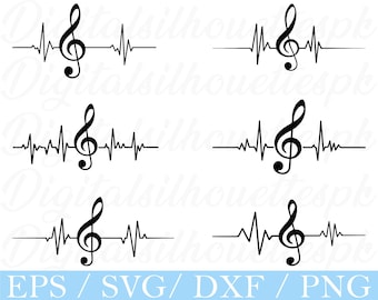 Heartbeat Treble Clef SVG: sylwetka muzyczna (pobieranie cyfrowe)
