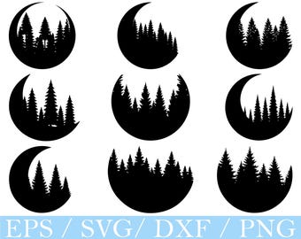 Bosque lunar Svg, silueta de bosque lunar, Dxf, Png