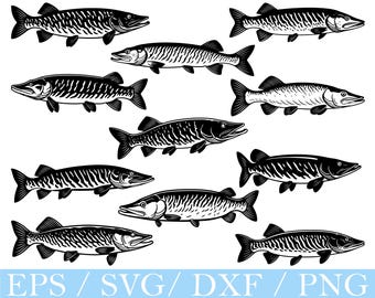 Muskellungefisksilhuett: Vektorgrafik - SVG, PNG, DXF (digital nedladdning)