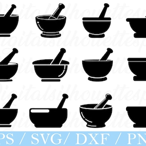 Mortel och mortelstöt Svg, mortel och mortelstöt Silhuett, Dxf, Png