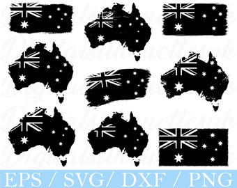 Bandera de Australia en apuros (Svg), silueta del mapa australiano, Dxf, Png