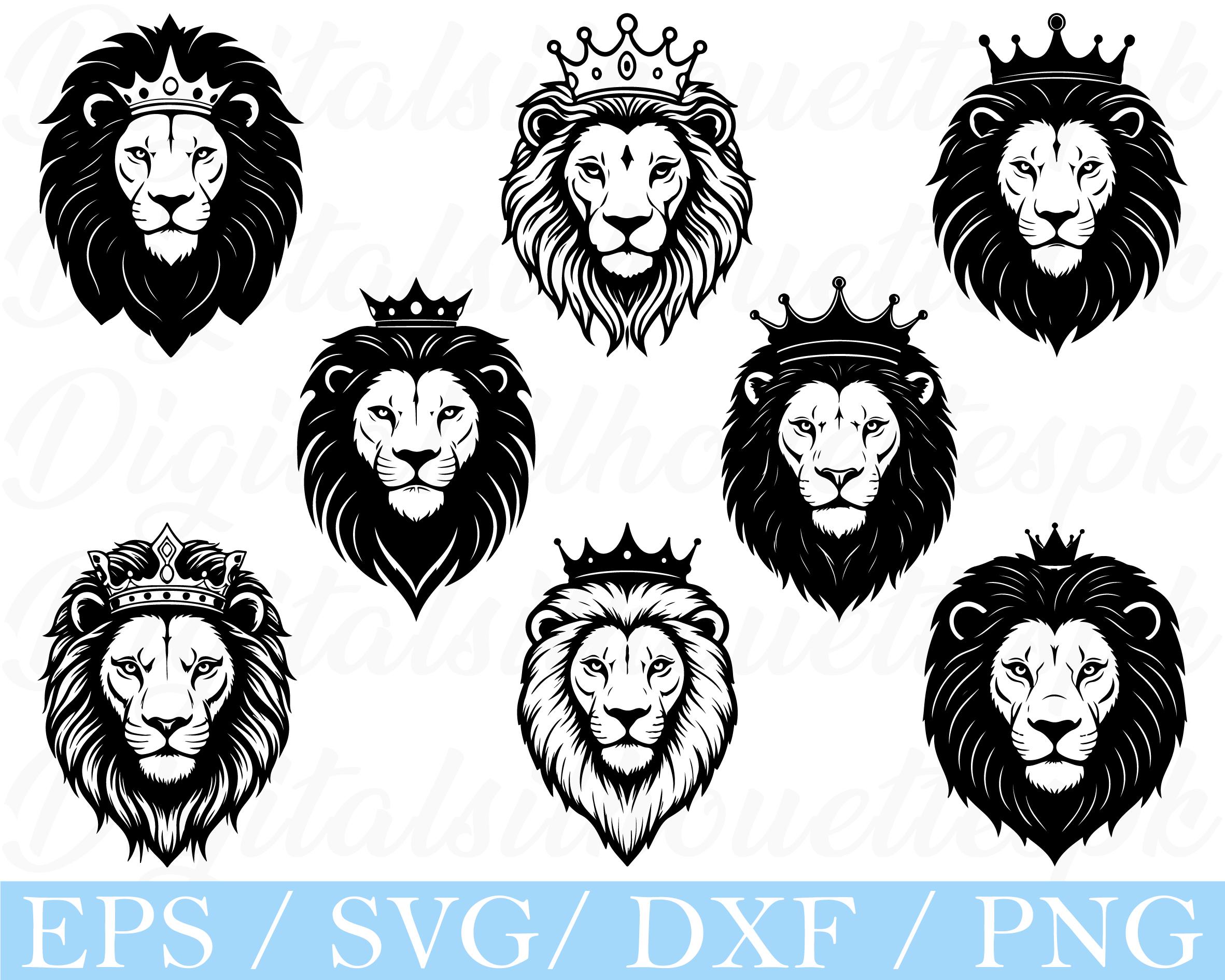 王冠をつけたライオンの頭 SVG: シルエットカットファイル (デジタル