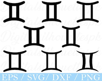 Gemini Zodiac Sign SVG: Silhouette Vector Graphics (Digital Download)