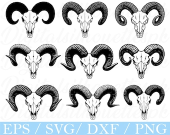 Ram Skull Vector Art: Silhouette, Horn Design (Digital Download)
