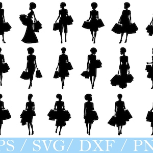 Afrikaanse vrouw winkelen Svg, vrouw winkelen silhouet, dxf, png