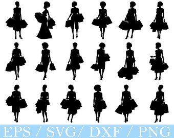 African Woman Shopping Svg, Woman Shopping Silhouette, Dxf, Png