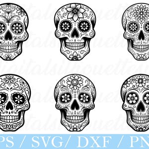 Sugar Skull Svg, Sugar Skull Silhouette, Sugar Skull Vector, Dxf, Png