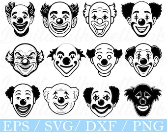 Twarz klauna SVG: Grafika wektorowa sylwetki (pobieranie cyfrowe)