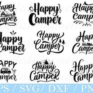 Glad Camper Typografi SVG, PNG, DXF Filer: Campingäventyr (Digital Nedladdning)