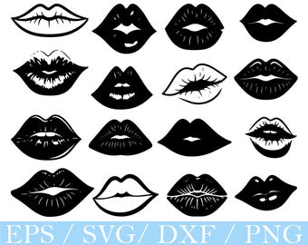 Kissing Lips Silhouette: Vector Art, SVG, DXF, PNG (Digital Download)